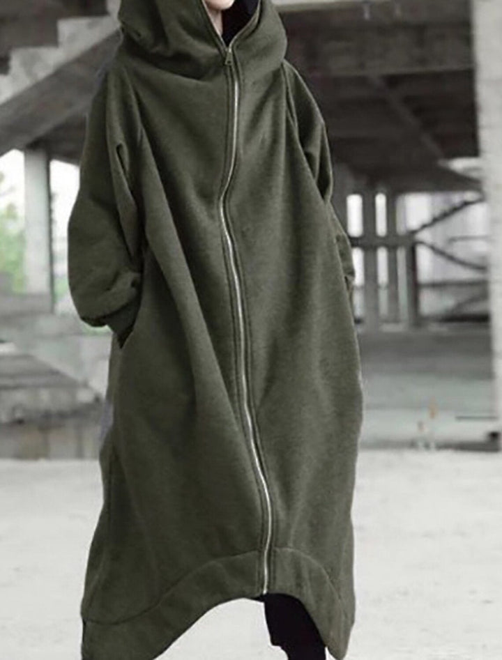 Kvinnors långa huvkappa i urban stil, perfekt dam vinterkappa för mode och värme.