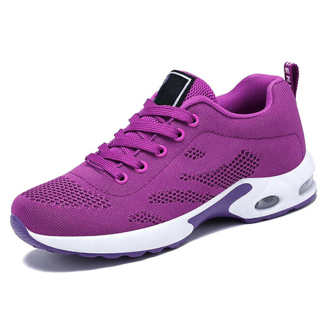 Lätta grå damesneakers i mesh, perfekta för promenader och utomhusbruk, bekväma vardagsskor.