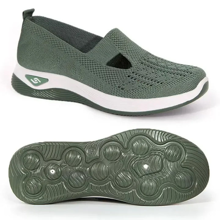 Aktiva kvinnors slip-on sneakers med stöd. Lätta och bekväma för promenader och vardag.