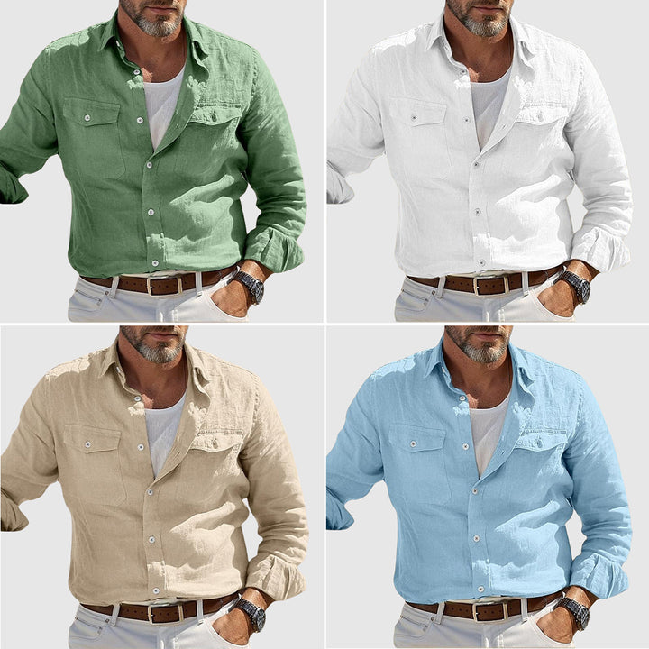 Mäns lätta linneskjorta i avslappnad stil, perfekt för sommar och casual mode. Med bröstfickor.