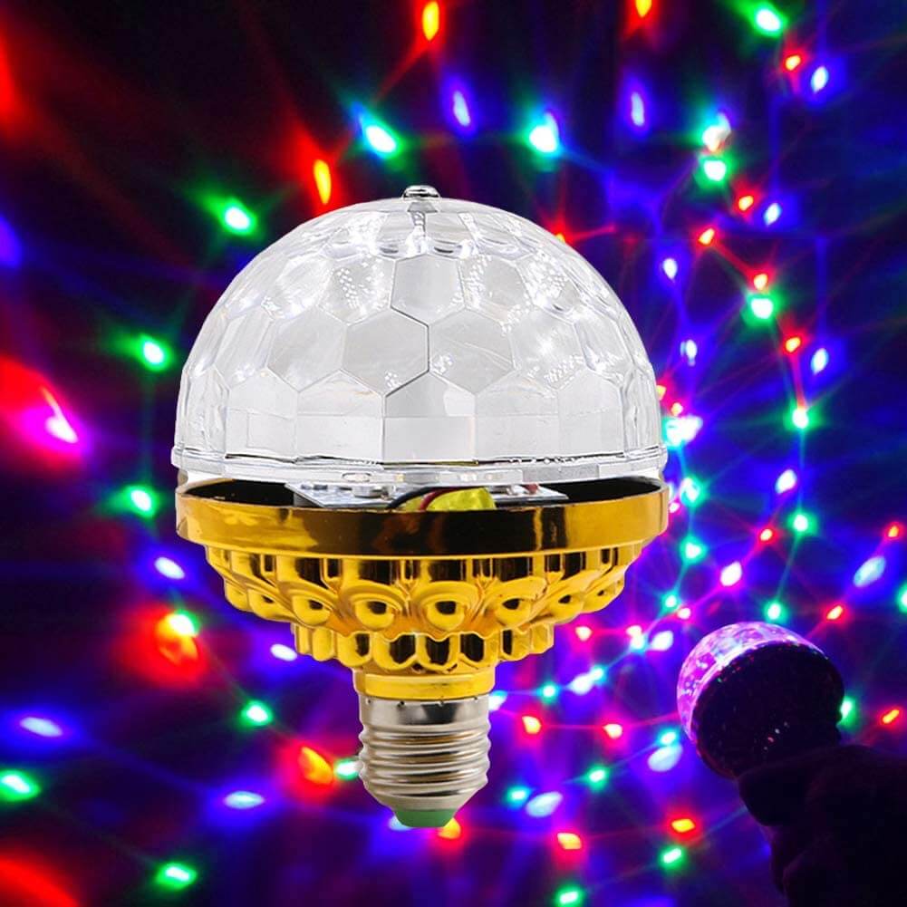 E27 LED discoboll. Förvandlar enkelt rummet till en hemmadisco med färgsprakande roterande ljus för bästa feststämning.