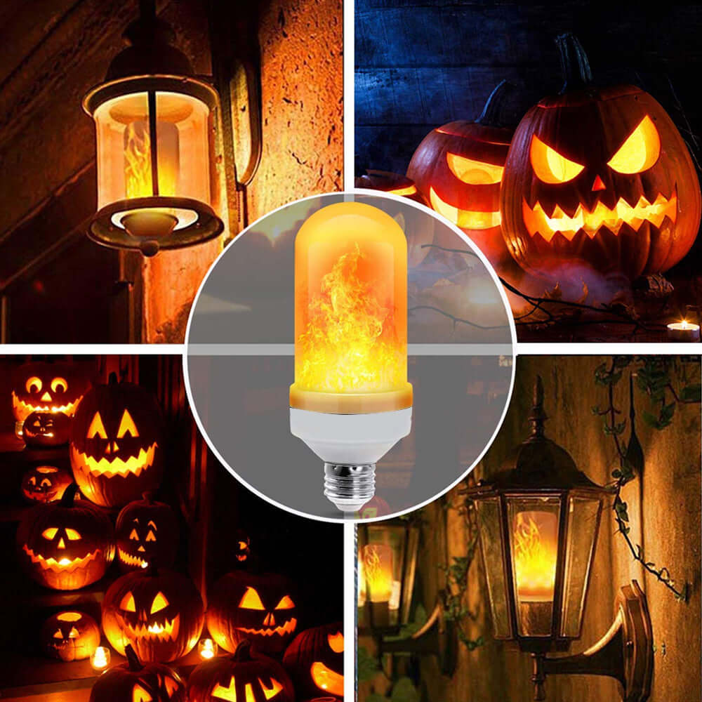 Närbild av LED-lampa som simulerar dansande lågor, dekorationsbelysning