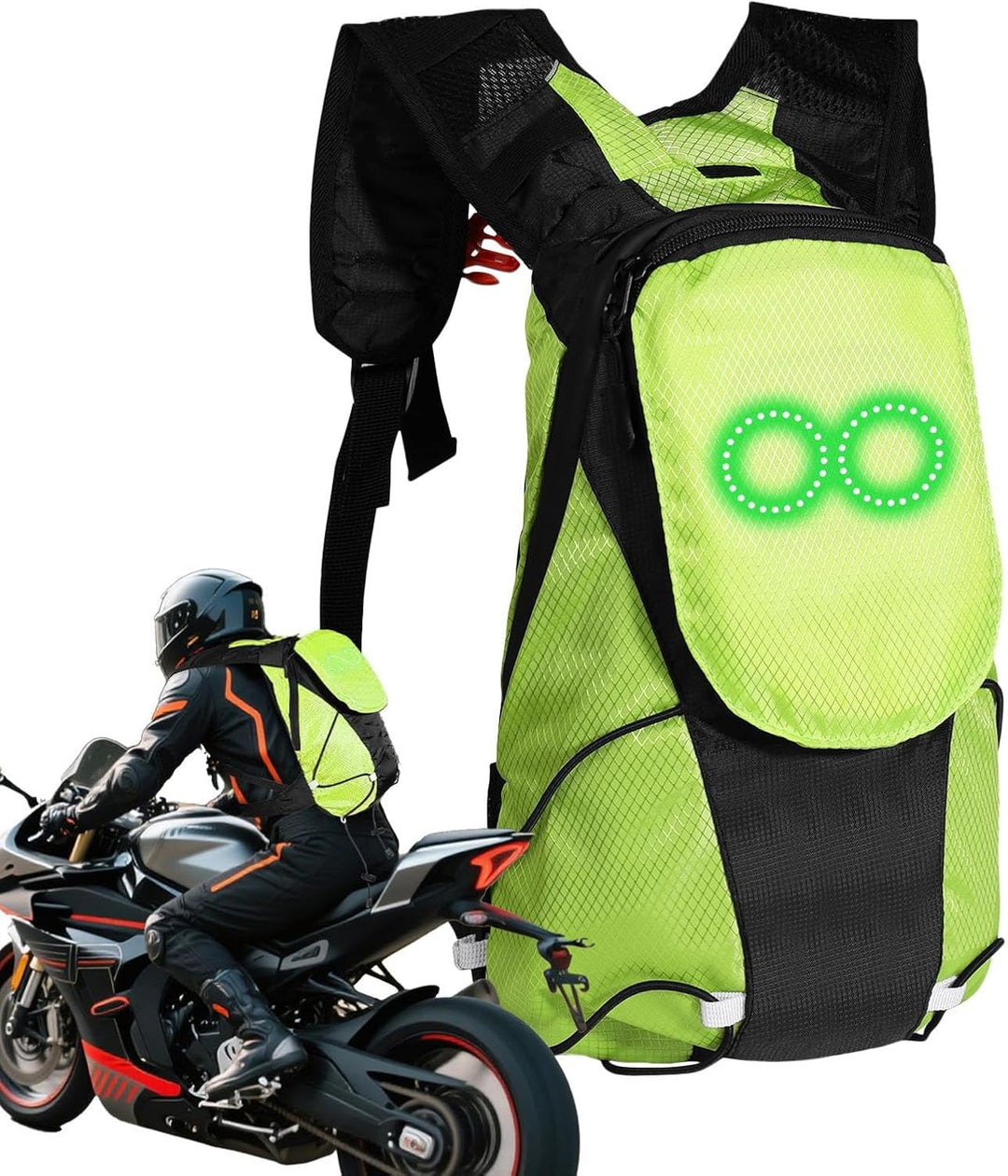 Optimerad motorcykelryggsäck med LED. Maximerar synlighet, säkerhet & stil för alla användare.
