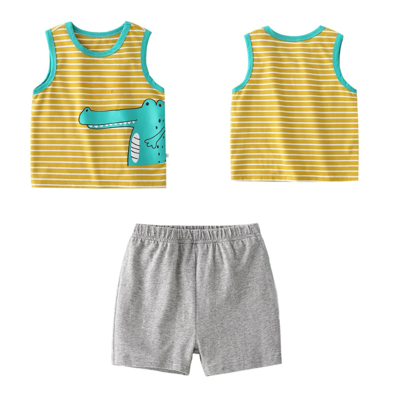 Flickors bekväma lekset: T-shirt och shorts i bomull med roligt djurmönster, för aktivitet.