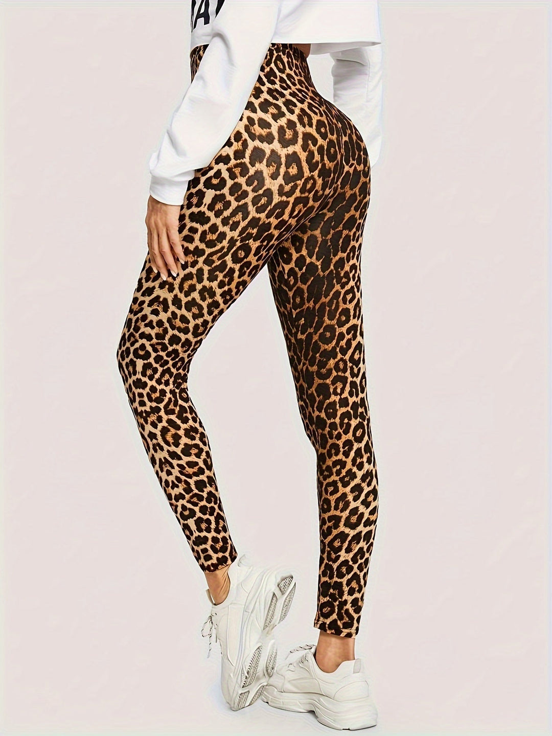 Bekväma damleggings med unikt leopardmönster och hög midja, tillverkade i följsamt och stretchigt material.