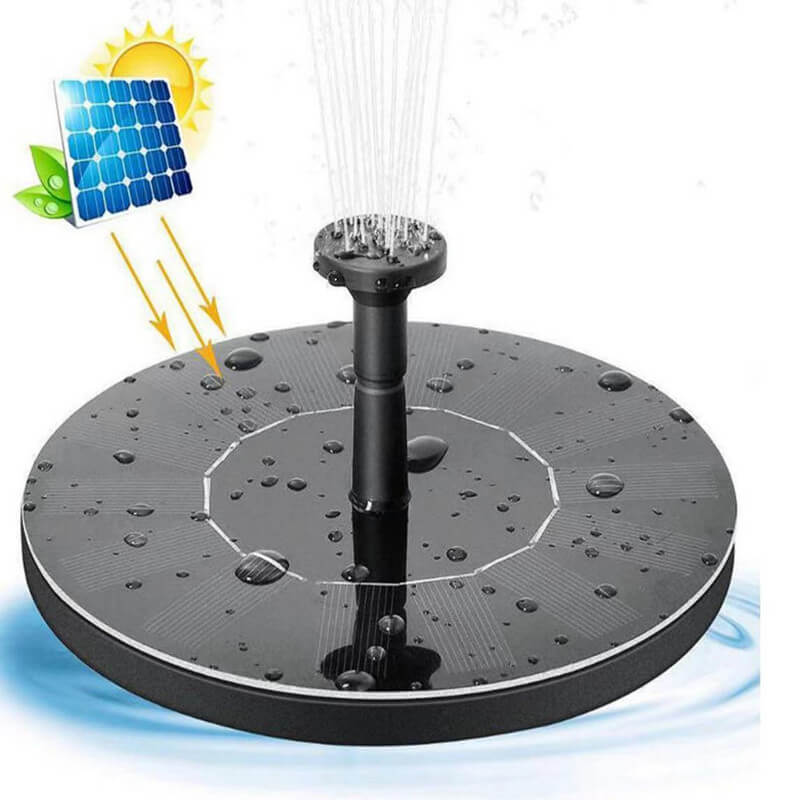 Flytande solcellsfontän i dammen, erbjuder avkopplande vattenlek och drivs helt av solenergi.
