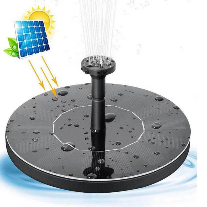 Flytande solcellsfontän i dammen, erbjuder avkopplande vattenlek och drivs helt av solenergi.