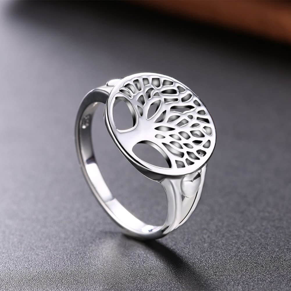 Elegant livets träd ring i 925 sterling silver, en meningsfull gåva för henne. Tidlöst damsmycke.
