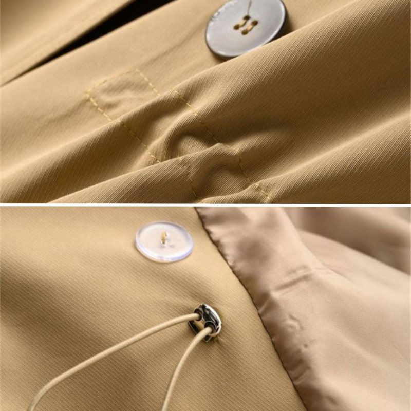 Klassisk dubbelknäppt trenchcoat för kvinnor. Stilren vintagekappa i ljusblå eller brun färg, passar alla årstider.