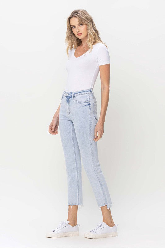 Kvinnors ljusa denimbyxor med hög midja och raka ben, stiliga & mångsidiga