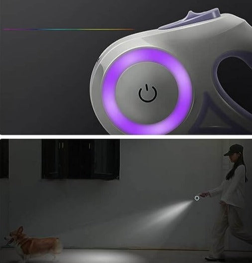 Förlängbart automatiskt hundkoppel med LED-funktion, erbjuder frihet för hundar under utomhusaktiviteter.