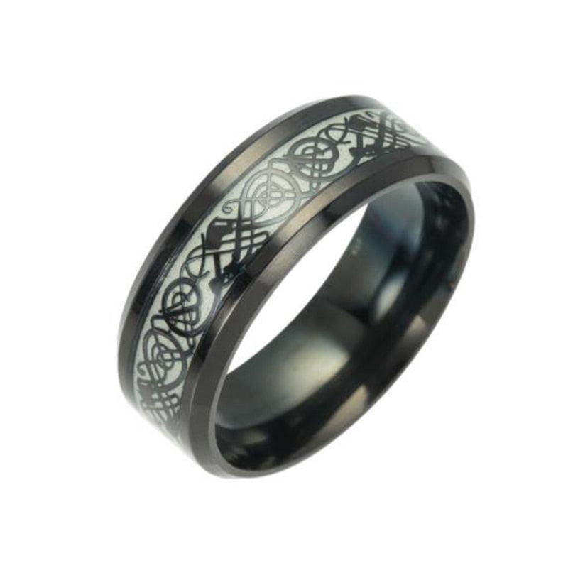 Unisex ring med keltisk drakdesign, glödande effekt, rostfritt stål.