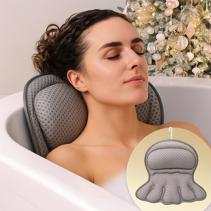 Snabbtorkande badkudde för spa-känsla. Maskintvättbar, hygienisk, ger utmärkt stöd för nacke & rygg.