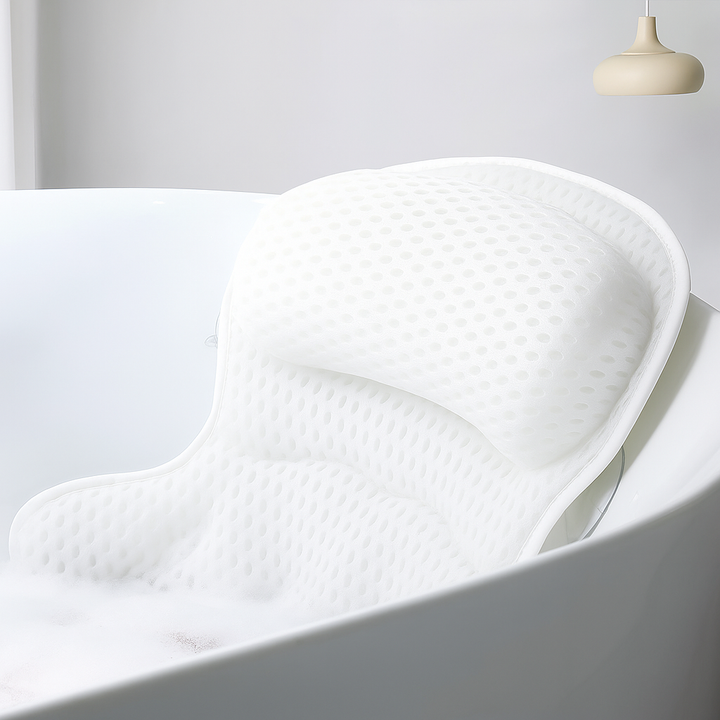 Lyxig badrumsaccessoar: badkudde med nack- & ryggstöd. Förbättrar badet med komfort & avkoppling.