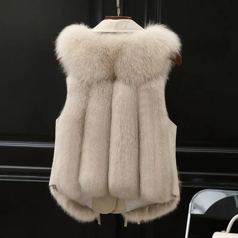 Chic damväst i lyxig design med stora slag. Perfekt ytterplagg för en elegant höst- och vinterstil.