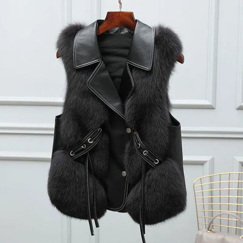 Casual men elegant damväst med stora slag. Lyxigt ytterplagg som är perfekt för en stilren höstlook.