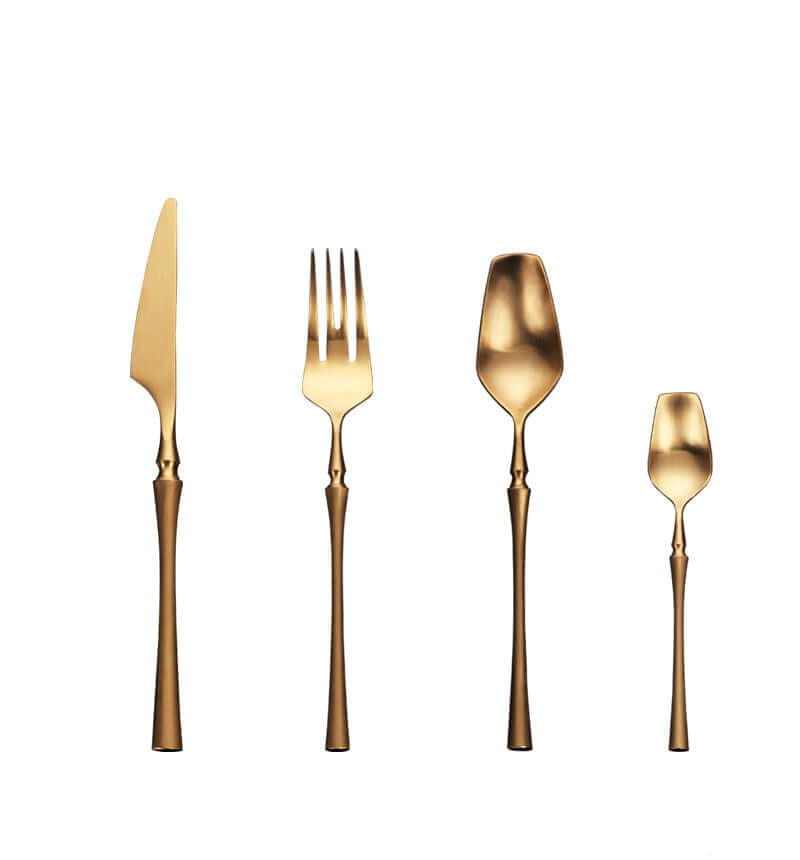 Lyxig Guldbestickssats Venedig Royal Design för 6 personer i rostfritt stål, elegant dukning.