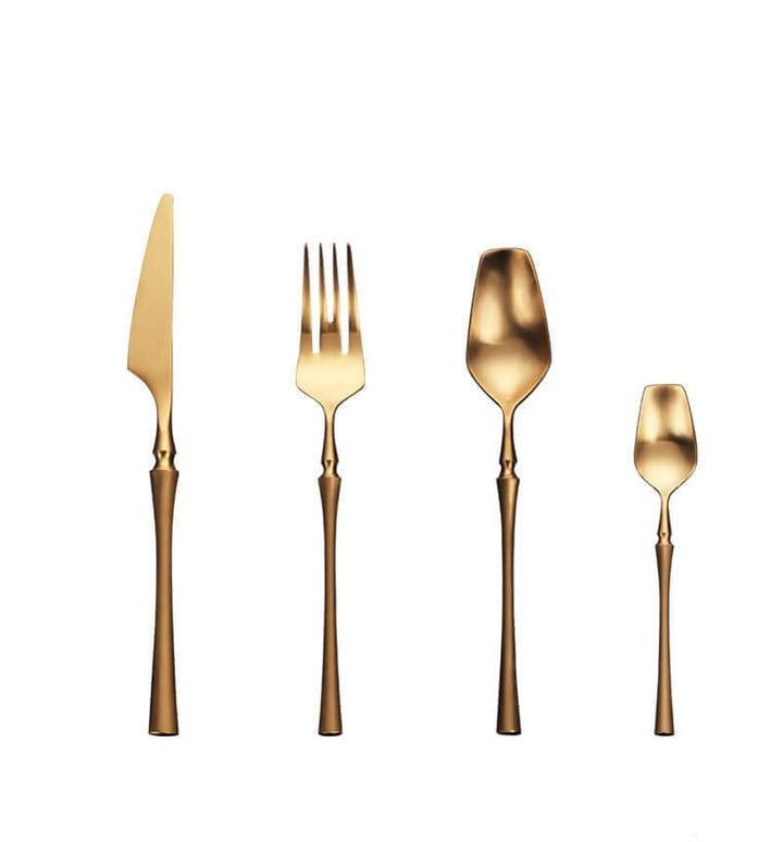 Lyxig Guldbestickssats Venedig Royal Design för 6 personer i rostfritt stål, elegant dukning.
