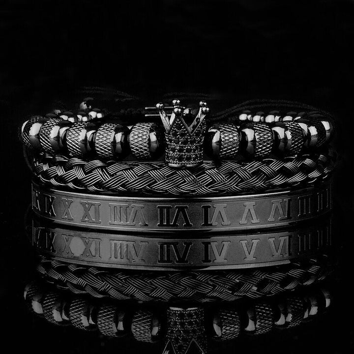 Roséguld herr krona armband set med bling-effekt, zirkoner för en lyxig och modern stil.