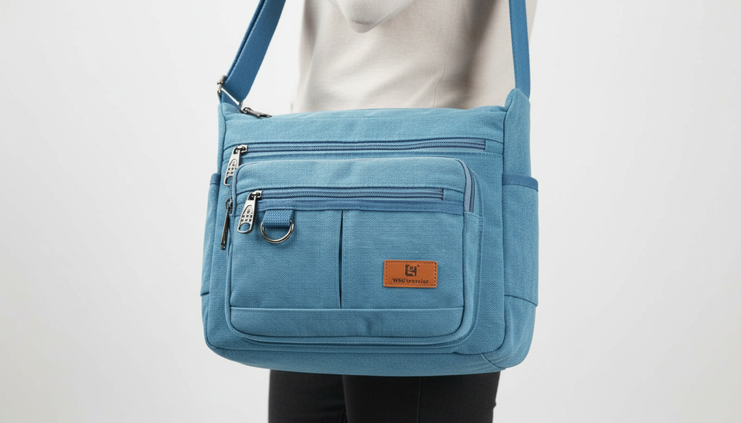 Unisex axelväska med RFID-skydd, tillgänglig i olivgrön och svart. Perfekt som messengerbag.