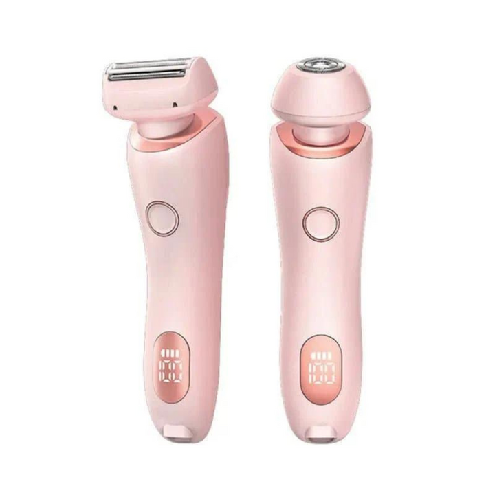 Epilator i handen för demonstrationssyfte, visar dess kompakta storlek och portabilitet.