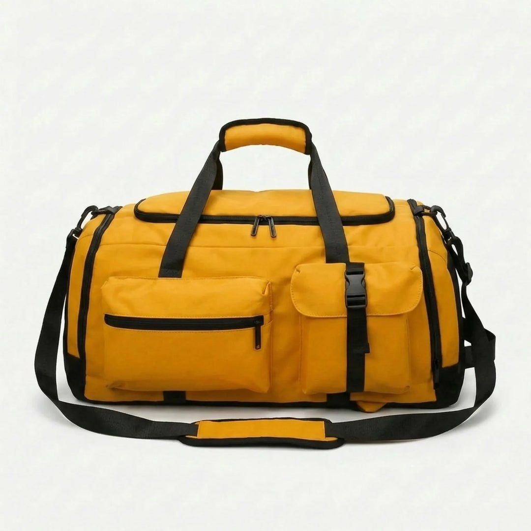 Rosa sportduffel/gymväska i robust oxfordtyg, perfekt för träning och gym. Rymlig och praktisk design.