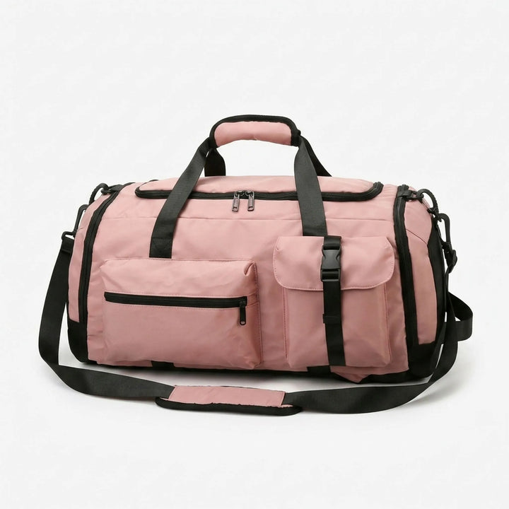 Orange unisex sportduffel/ryggsäck i oxfordtyg, idealisk för gymmet, träning och korta resor. Robust design.