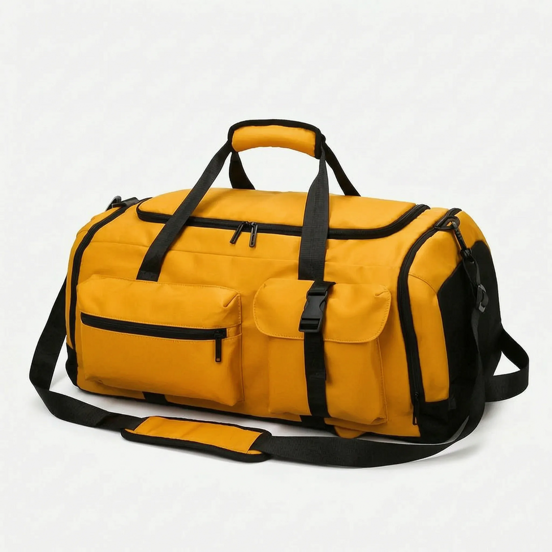 Slitstark unisex sportduffel i oxfordtyg, bärbar som ryggsäck eller handväska. Mångsidig för träning & resor.