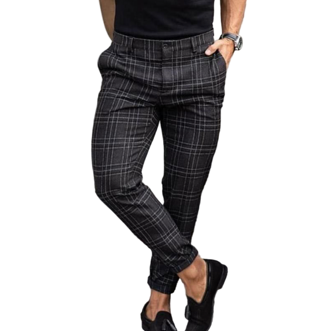 Mångsidiga herrbyxor med unik design, perfekta för casual och fest. Bekväma, moderna byxor i stilren grå färg.