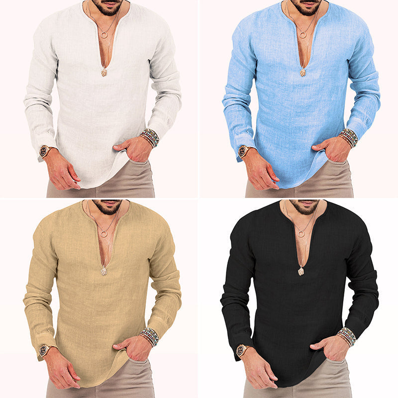 Elegant men ledig herrskjorta med V-ringning, perfekt för en avslappnad look under varma dagar.