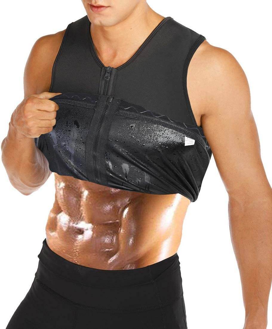Fitness svettväst för män, zippad, främjar viktminskning och minskar magfett vid gym