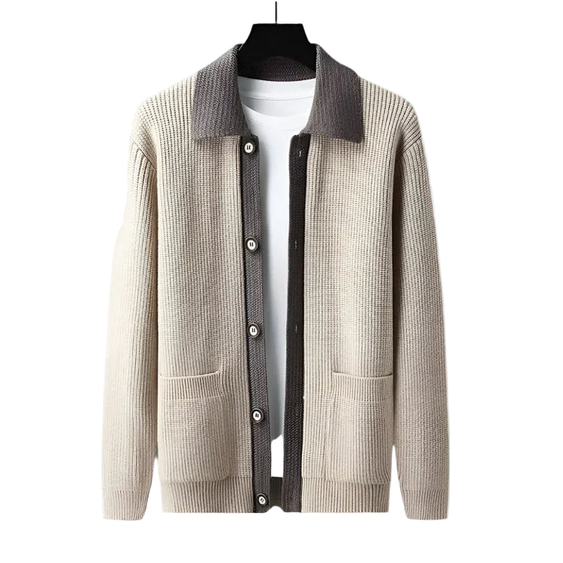 Mäns eleganta cardigan med fickor och skräddarsydd passform för en sofistikerad look.