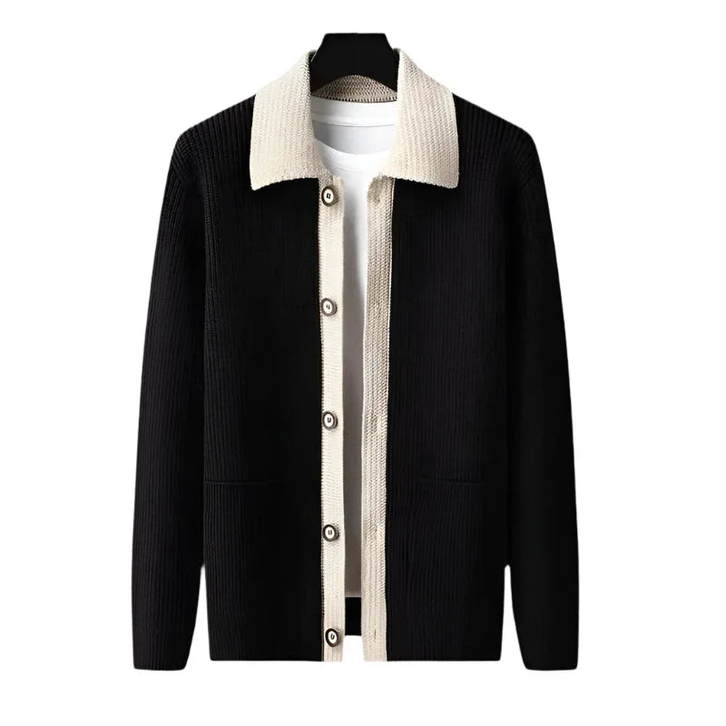 Herr-cardigan med elegant fall och skräddarsydd passform, för en stilren look.