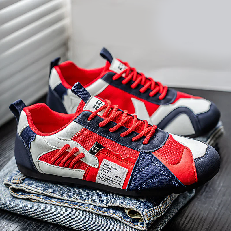 Bekväma färgblock herrskor med snörning. Moderna vardagsskor för streetwear och casual användning. Mångfärgade.