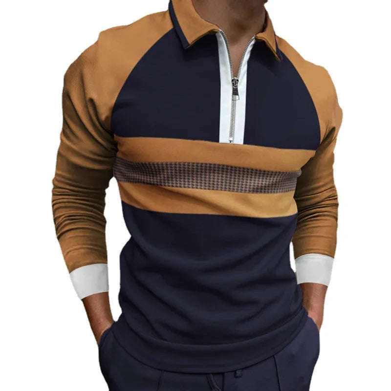 Mäns polotröja med dragkedja, slimfit och långa ärmar. Perfekt för elegant vardagsstil och fritid.