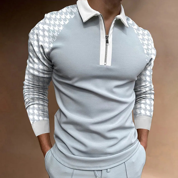 Elegant långärmad polotröja för män med dragkedja. Tidlös design i slimfit, perfekt för stilmedvetna.
