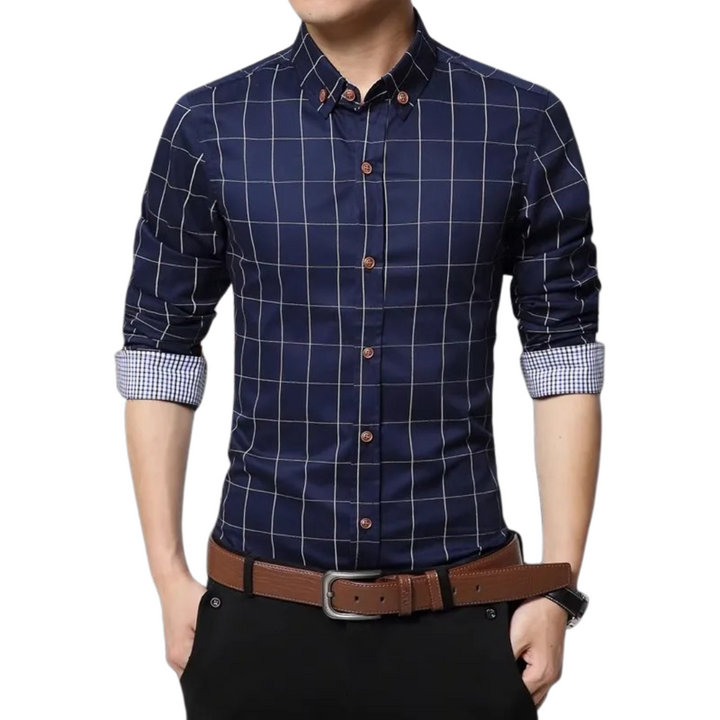 Mäns slim fit affärsskjorta, långärmad, stilren för kontor & formella tillfällen. Skarp stil.