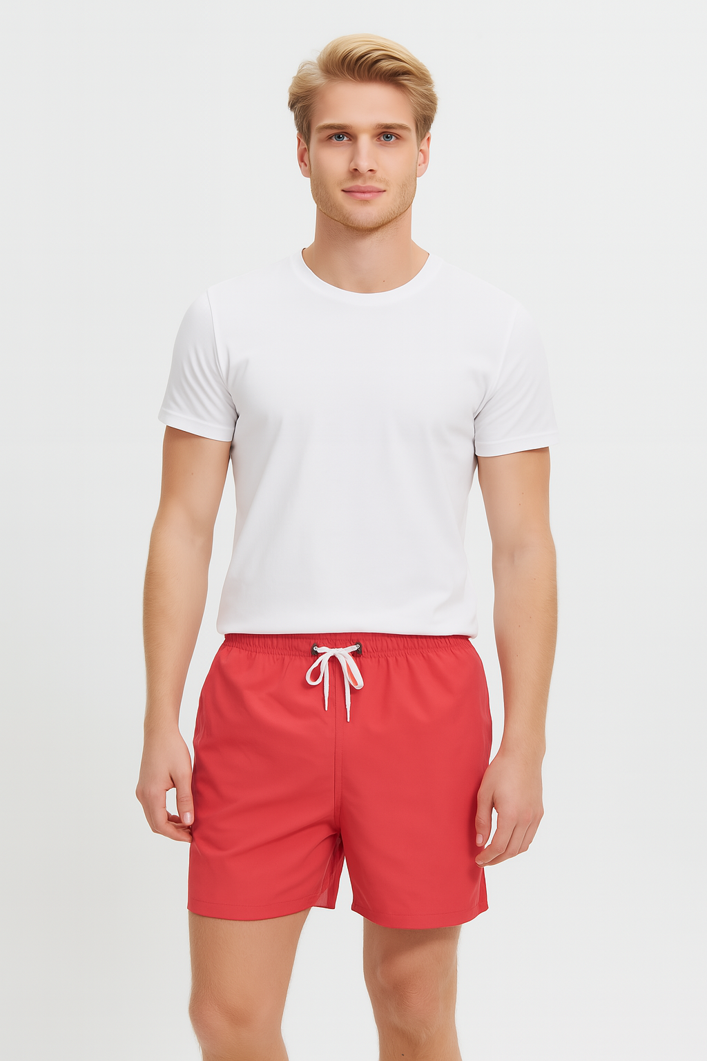 Bekväma simshorts för män i blått, perfekta för poolkläder och semesteraktiviteter.