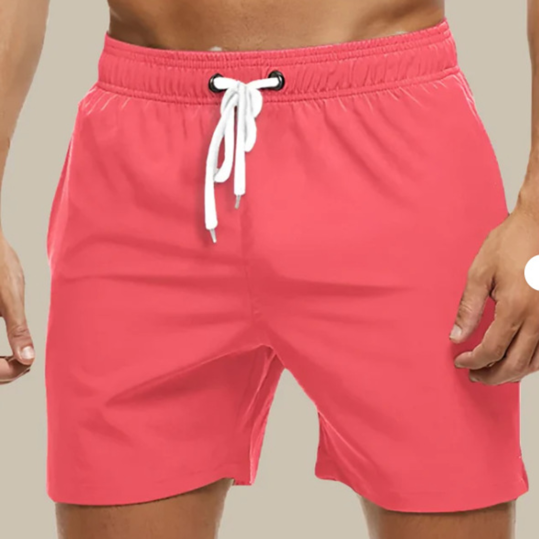Färgglada badshorts för män, trendiga strandkläder med elastisk midja.