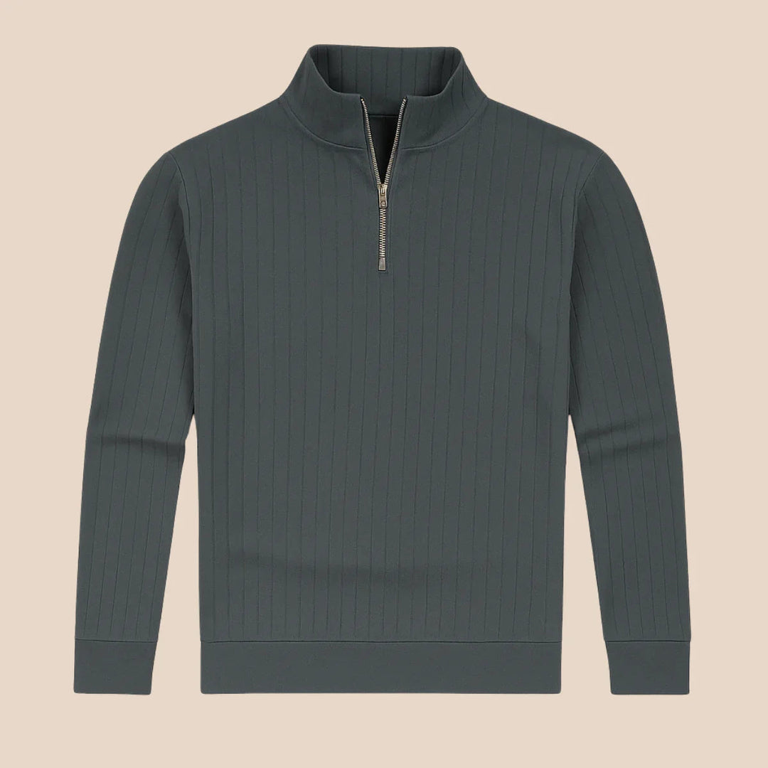 Mångsidig pullover för män med modern halv dragkedja. Långärmad för kallare väder, vintermode.