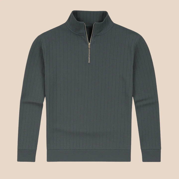Mångsidig pullover för män med modern halv dragkedja. Långärmad för kallare väder, vintermode.