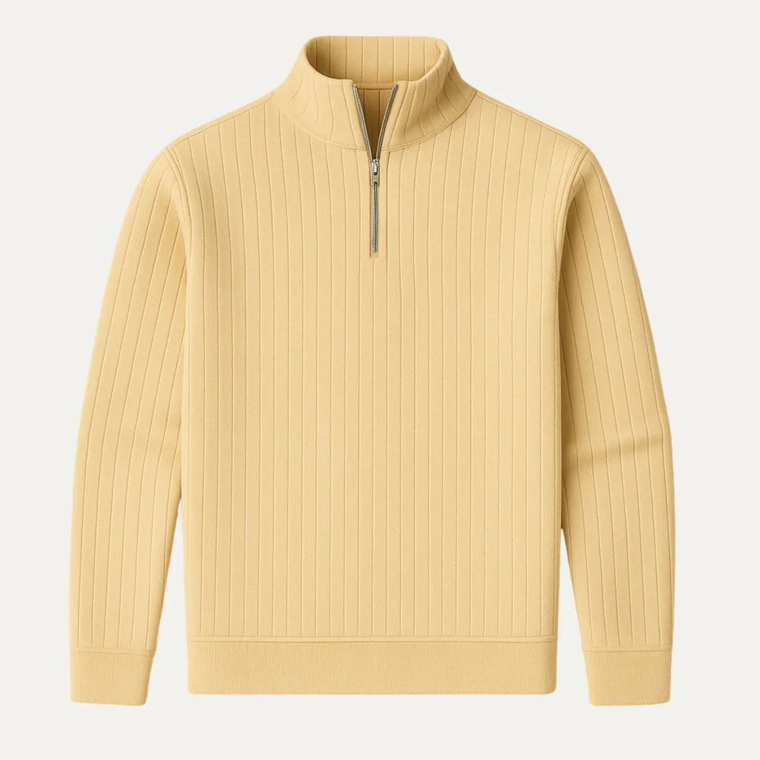 Elegant herrtröja med halv dragkedja, ribbad textur. En mångsidig pullover för en modern och bekväm look.