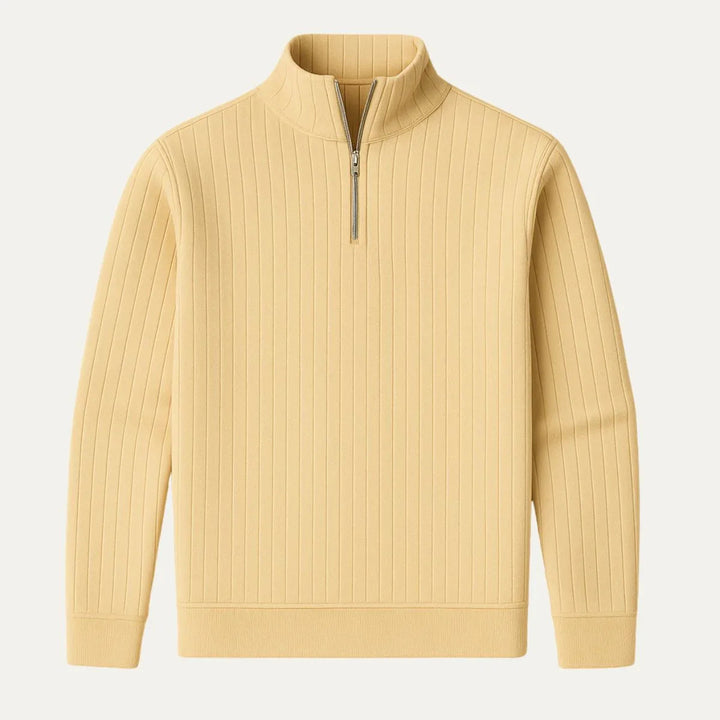 Elegant herrtröja med halv dragkedja, ribbad textur. En mångsidig pullover för en modern och bekväm look.