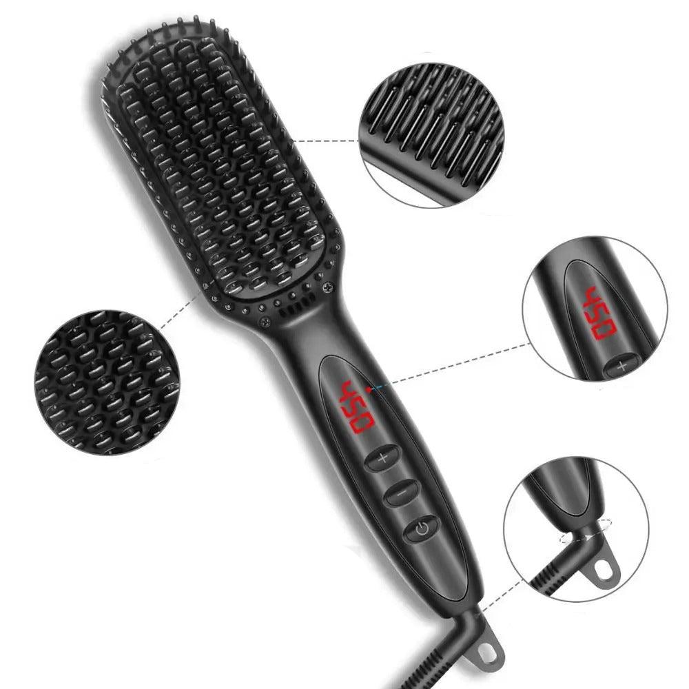 Groomingverktyg för män: Uppvärmd borste & plattång för enkel hår- och skäggstyling.