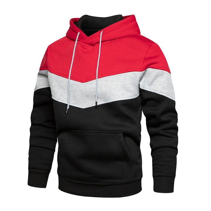 Avslappnad passform: herr patchwork hoodie. Trendig streetwear, varm och bekväm för män.