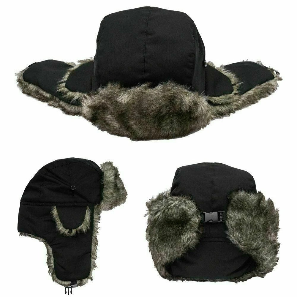 Herr vintermössa, trapperstil. Skyddar mot kyla & snö. Vattenskyddande aviator mössa med öronlappar.