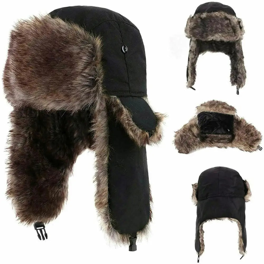 Mäns pilotmössa, brun med mjukt foder. Optimal varm mössa för kyla, vinterkläder & utomhusaktiviteter.