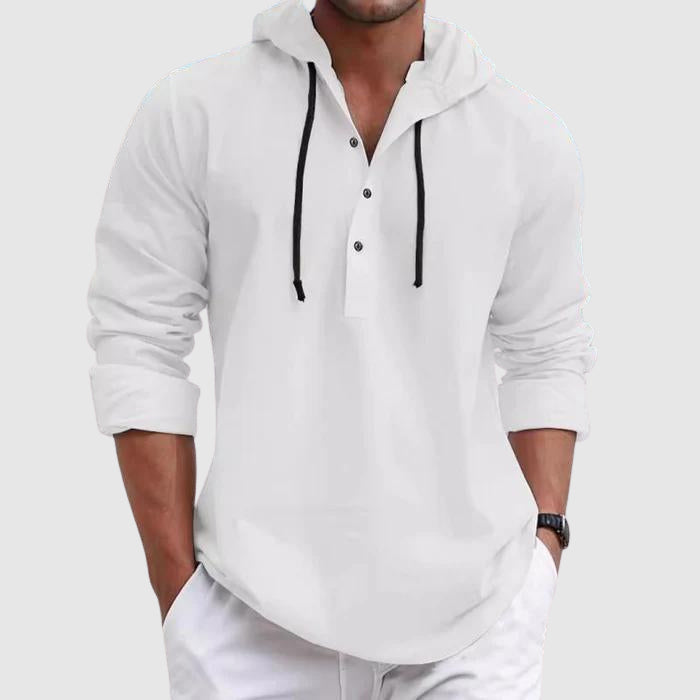 Grå, bekväm herrhoodie med justerbar huva. Perfekt för vardagsbruk och som mysigt plagg för män.