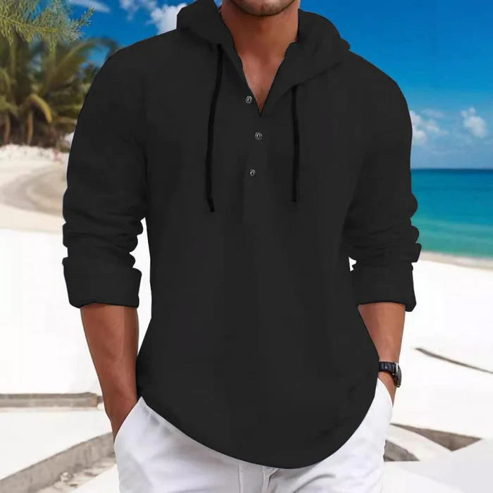 Herrtröja med huva i avslappnad passform, perfekt för bekväma dagar. Höst- och vårmode hoodie.