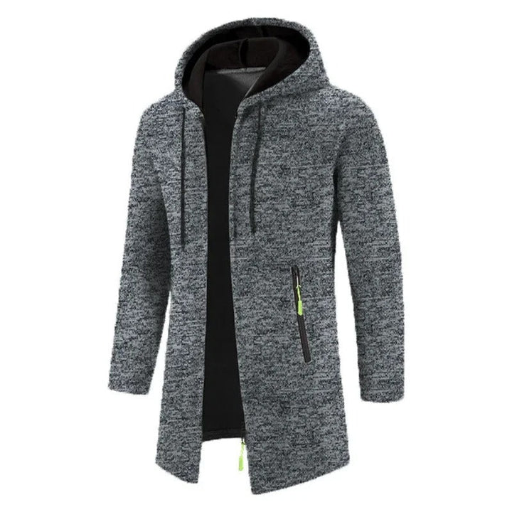 Mörkblå herr luvtröja med dragkedja. Långärmad hoodie, perfekt för vardag & lager på lager.